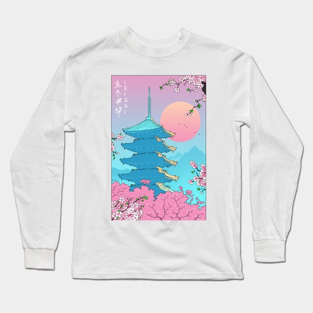 Ikigai in Kyoto Back Print Long Sleeve T-Shirt by Vincent Trinidad Art